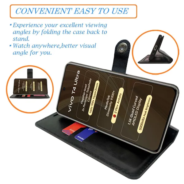 Manjoor_Black_Flip_Cover_for_Vivo_T4_Ultra_5G|_Leather_Finish|Shock_Proof|Magnetic_Clouser_Compatible_with_Vivo_T4_Ultra_5G_(Black)