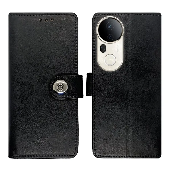 Manjoor_Black_Flip_Cover_for_Vivo_T4_Ultra_5G|_Leather_Finish|Shock_Proof|Magnetic_Clouser_Compatible_with_Vivo_T4_Ultra_5G_(Black)