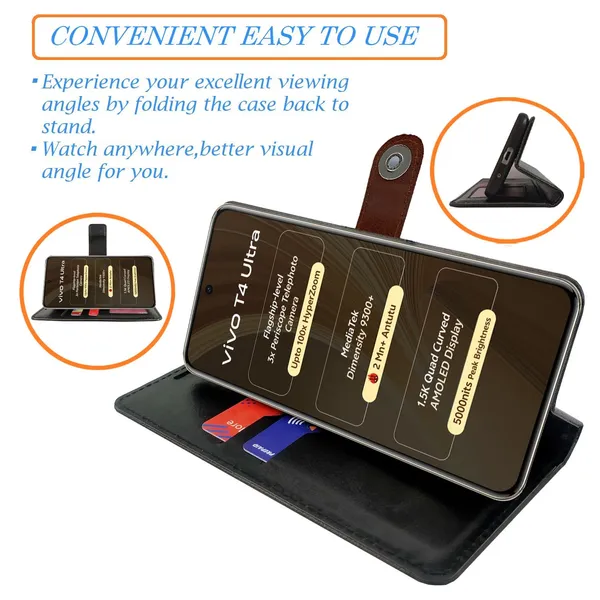 Manjoor_Brown_Flip_Cover_for_Vivo_T4_Ultra_5G|_Leather_Finish|Shock_Proof|Magnetic_Clouser_Compatible_with_Vivo_T4_Ultra_5G_(Brown)