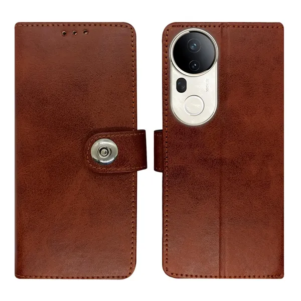 Manjoor_Brown_Flip_Cover_for_Vivo_T4_Ultra_5G|_Leather_Finish|Shock_Proof|Magnetic_Clouser_Compatible_with_Vivo_T4_Ultra_5G_(Brown)
