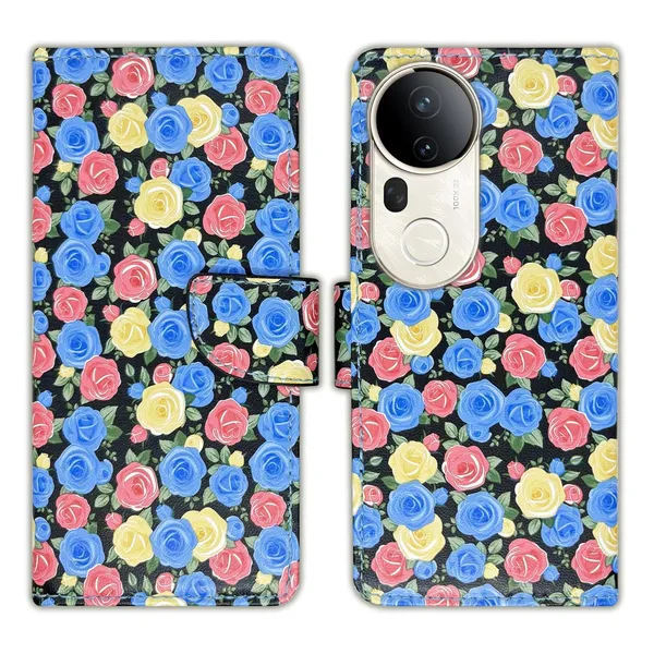 Rose_Blue_Flip_Cover_for_Vivo_T4_Ultra_5G|_Leather_Finish|Shock_Proof|Magnetic_Clouser_Compatible_with_Vivo_T4_Ultra_5G_(Blue)