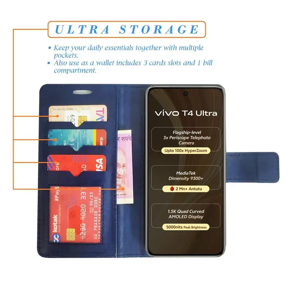 Blue_GP_Flip_Cover_for_Vivo_T4_Ultra_5G|_Leather_Finish|Shock_Proof|Magnetic_Clouser_Compatible_with_Vivo_T4_Ultra_5G_(Blue)
