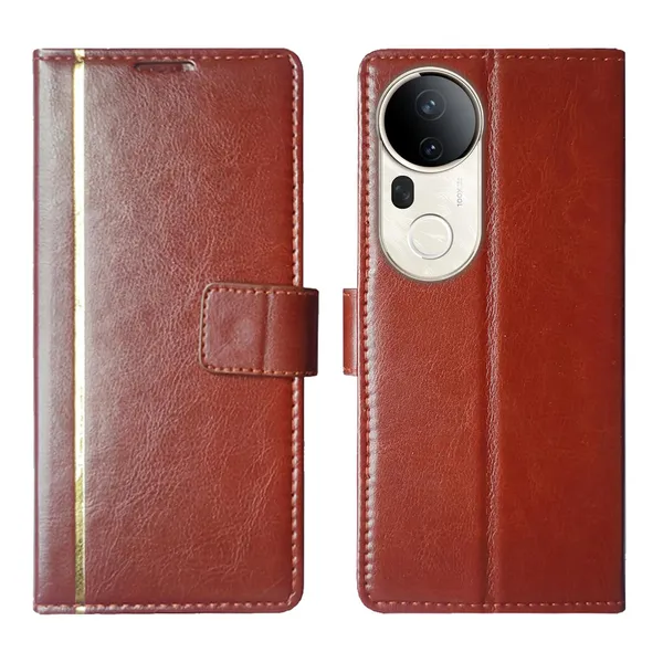 Brown_GP_Flip_Cover_for_Vivo_T4_Ultra_5G|_Leather_Finish|Shock_Proof|Magnetic_Clouser_Compatible_with_Vivo_T4_Ultra_5G_(Brown)