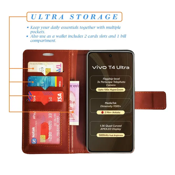 Brown_GP_Flip_Cover_for_Vivo_T4_Ultra_5G|_Leather_Finish|Shock_Proof|Magnetic_Clouser_Compatible_with_Vivo_T4_Ultra_5G_(Brown)