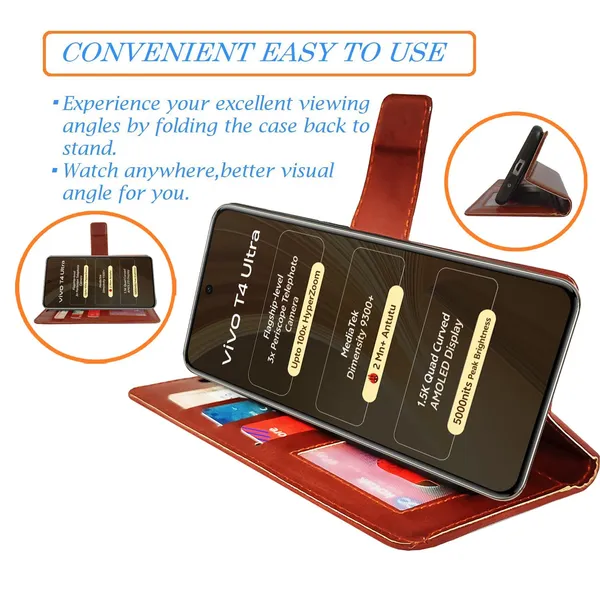 Brown_GP_Flip_Cover_for_Vivo_T4_Ultra_5G|_Leather_Finish|Shock_Proof|Magnetic_Clouser_Compatible_with_Vivo_T4_Ultra_5G_(Brown)