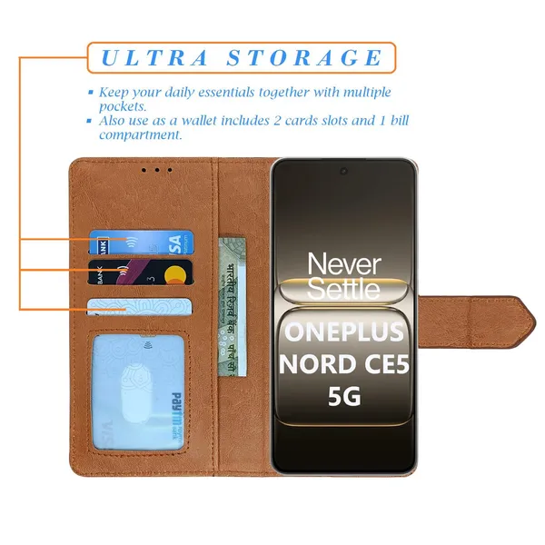 Kite_Brown_Flip_Cover_for_Oneplus_Nord_Ce5|_Leather_Finish|Shock_Proof|Magnetic_Clouser_Compatible_with_Oneplus_Nord_Ce5_(Brown)