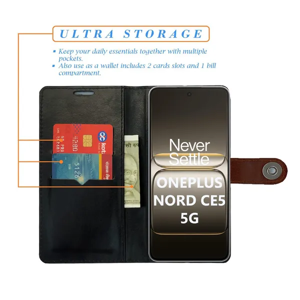 Manjoor_Brown_Flip_Cover_for_Oneplus_Nord_Ce5|_Leather_Finish|Shock_Proof|Magnetic_Clouser_Compatible_with_Oneplus_Nord_Ce5_(Brown)