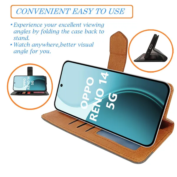 Kite_Brown_Flip_Cover_for_Oppo_Reno_14_5G|_Leather_Finish|Shock_Proof|Magnetic_Clouser_Compatible_with_Oppo_Reno_14_5G_(Brown)
