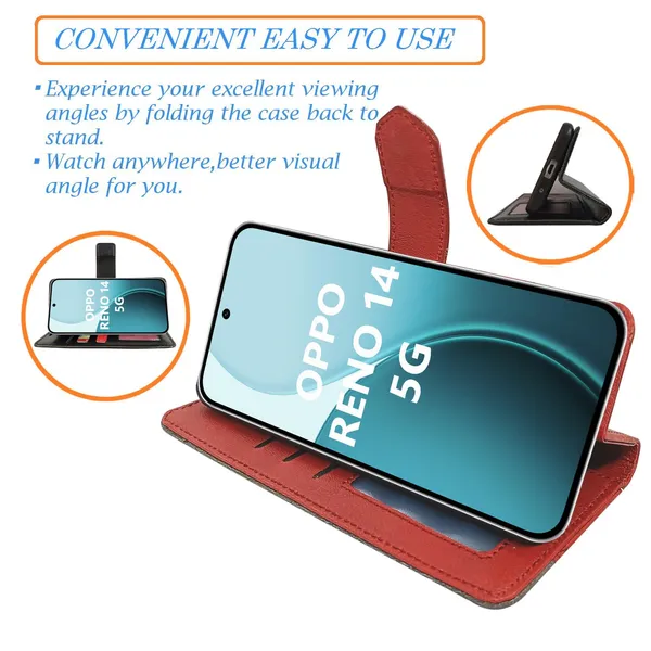Kite_Red_Flip_Cover_for_Oppo_Reno_14_5G|_Leather_Finish|Shock_Proof|Magnetic_Clouser_Compatible_with_Oppo_Reno_14_5G_(Red)