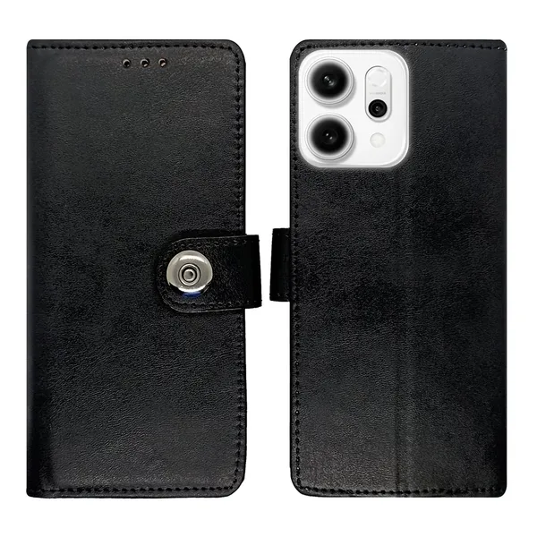 Manjoor_Black_Flip_Cover_for_Oppo_Reno_14_5G|_Leather_Finish|Shock_Proof|Magnetic_Clouser_Compatible_with_Oppo_Reno_14_5G_(Black)