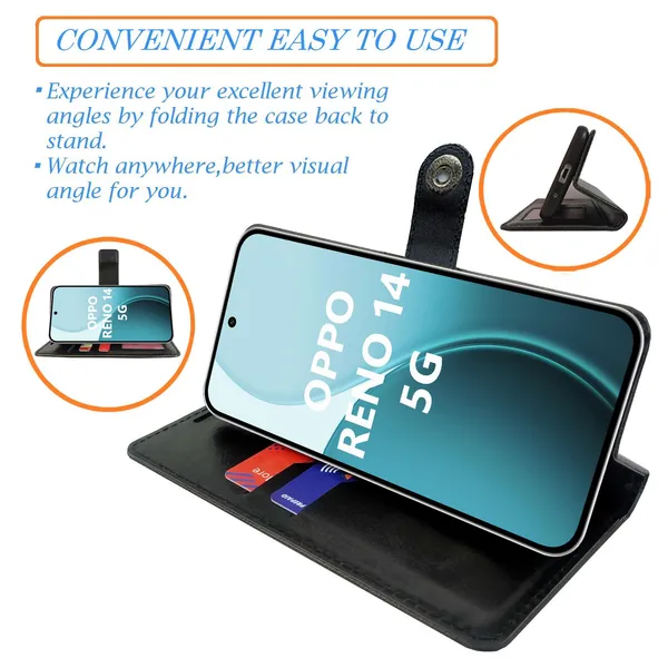 Manjoor_Black_Flip_Cover_for_Oppo_Reno_14_5G|_Leather_Finish|Shock_Proof|Magnetic_Clouser_Compatible_with_Oppo_Reno_14_5G_(Black)