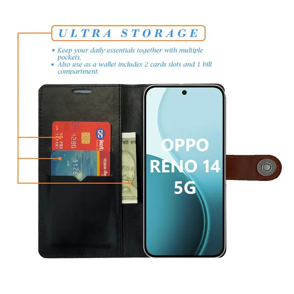 Manjoor_Brown_Flip_Cover_for_Oppo_Reno_14_5G|_Leather_Finish|Shock_Proof|Magnetic_Clouser_Compatible_with_Oppo_Reno_14_5G_(Brown)