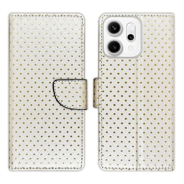 Silver_Dot_Flip_Cover_for_Oppo_Reno_14_5G|_Leather_Finish|Shock_Proof|Magnetic_Clouser_Compatible_with_Oppo_Reno_14_5G_(White)