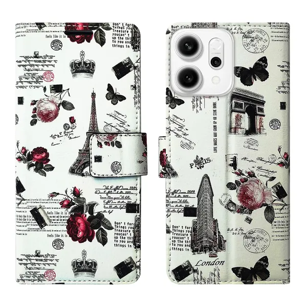 White_Tower_Flip_Cover_for_Oppo_Reno_14_5G|_Leather_Finish|Shock_Proof|Magnetic_Clouser_Compatible_with_Oppo_Reno_14_5G_(White)
