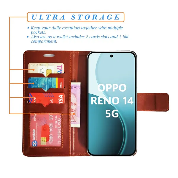 Brown_GP_Flip_Cover_for_Oppo_Reno_14_5G|_Leather_Finish|Shock_Proof|Magnetic_Clouser_Compatible_with_Oppo_Reno_14_5G_(Brown)