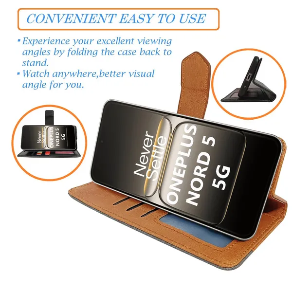 Kite_Brown_Flip_Cover_for_Oneplus_Nord_5_5G|_Leather_Finish|Shock_Proof|Magnetic_Clouser_Compatible_with_Oneplus_Nord_5_5G_(Brown)
