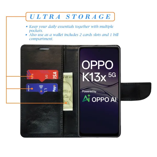 Black_Ghibli_Flip_Cover_for_Oppo_K13x_5G|_Leather_Finish|Shock_Proof|Magnetic_Clouser_Compatible_with_Oppo_K13x_5G_(Black)