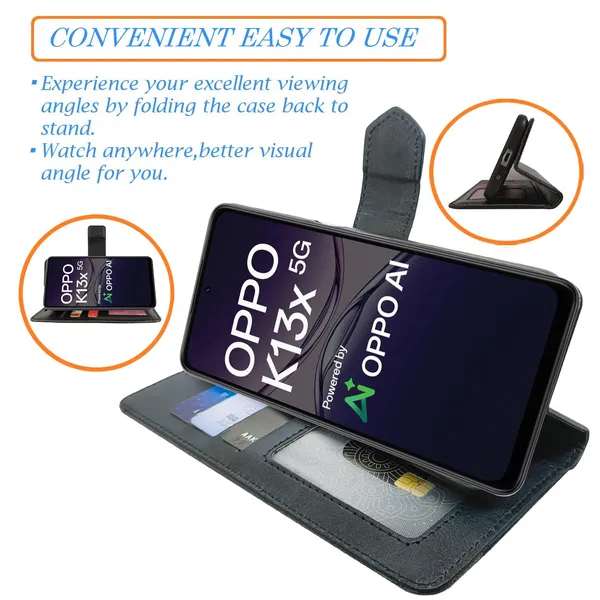 Kite_Blue_Flip_Cover_for_Oppo_K13x_5G|_Leather_Finish|Shock_Proof|Magnetic_Clouser_Compatible_with_Oppo_K13x_5G_(Blue)