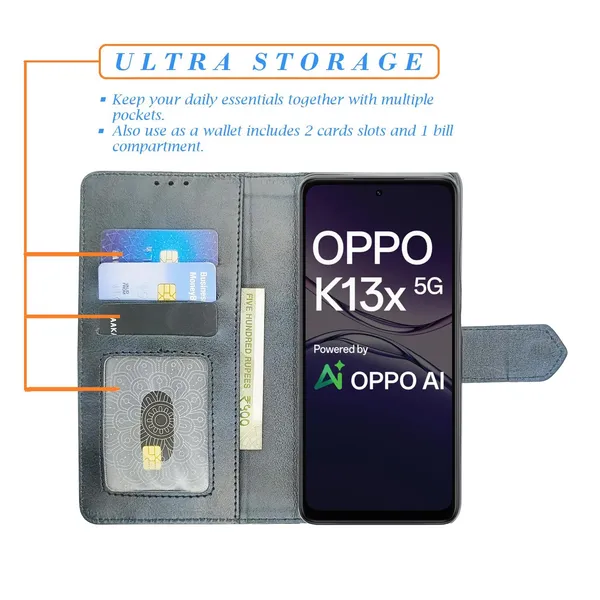 Kite_Blue_Flip_Cover_for_Oppo_K13x_5G|_Leather_Finish|Shock_Proof|Magnetic_Clouser_Compatible_with_Oppo_K13x_5G_(Blue)