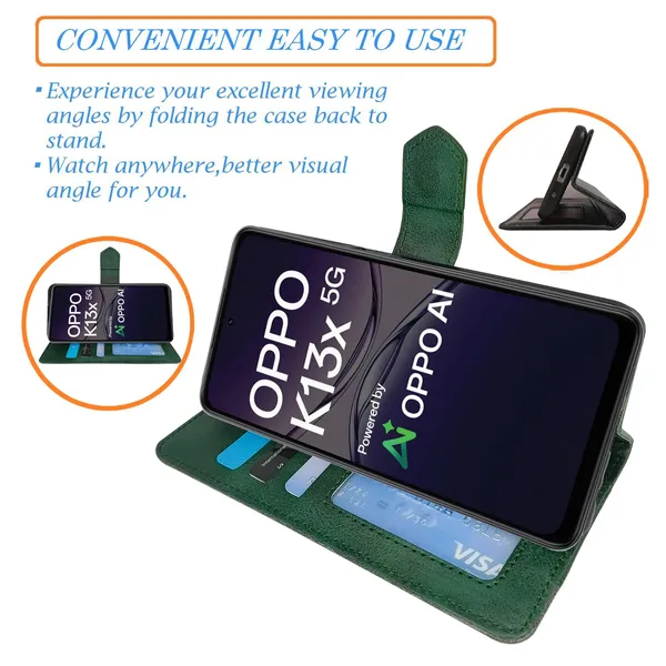 Kite_Green_Flip_Cover_for_Oppo_K13x_5G|_Leather_Finish|Shock_Proof|Magnetic_Clouser_Compatible_with_Oppo_K13x_5G_(Green)