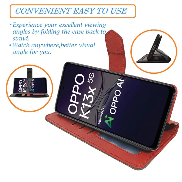 Kite_Red_Flip_Cover_for_Oppo_K13x_5G|_Leather_Finish|Shock_Proof|Magnetic_Clouser_Compatible_with_Oppo_K13x_5G_(Red)