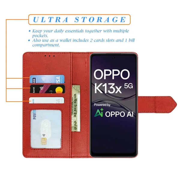 Kite_Red_Flip_Cover_for_Oppo_K13x_5G|_Leather_Finish|Shock_Proof|Magnetic_Clouser_Compatible_with_Oppo_K13x_5G_(Red)