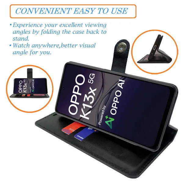 Manjoor_Black_Flip_Cover_for_Oppo_K13x_5G|_Leather_Finish|Shock_Proof|Magnetic_Clouser_Compatible_with_Oppo_K13x_5G_(Black)