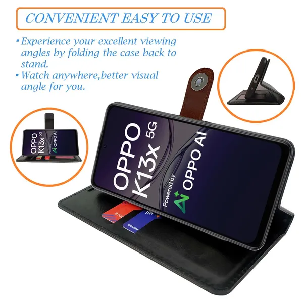 Manjoor_Brown_Flip_Cover_for_Oppo_K13x_5G|_Leather_Finish|Shock_Proof|Magnetic_Clouser_Compatible_with_Oppo_K13x_5G_(Brown)
