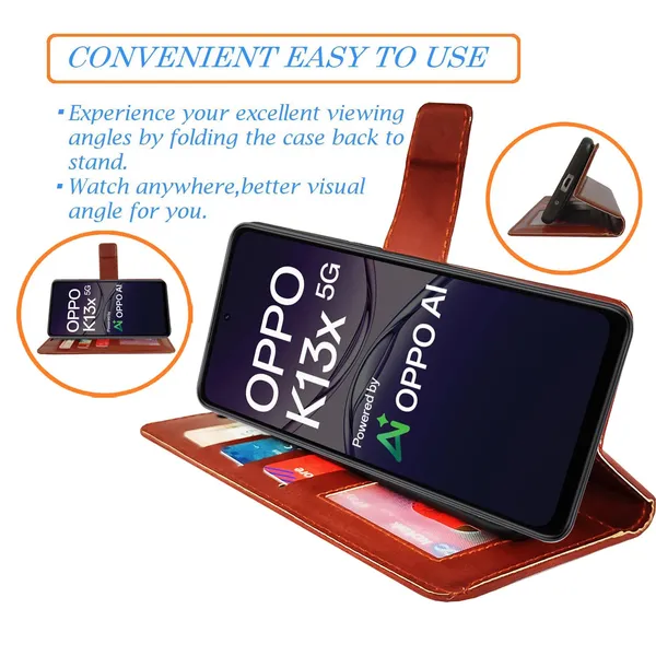 Brown_GP_Flip_Cover_for_Oppo_K13x_5G|_Leather_Finish|Shock_Proof|Magnetic_Clouser_Compatible_with_Oppo_K13x_5G_(Brown)