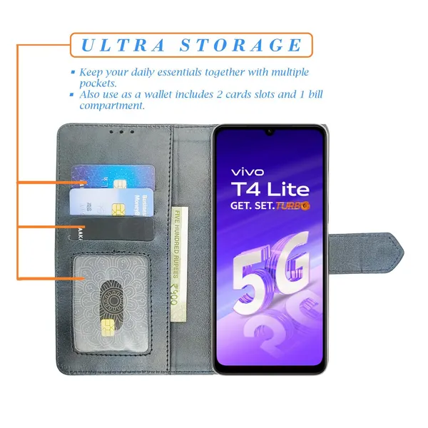 Kite_Blue_Flip_Cover_for_Vivo_T4_Lite_5G|_Leather_Finish|Shock_Proof|Magnetic_Clouser_Compatible_with_Vivo_T4_Lite_5G_(Blue)