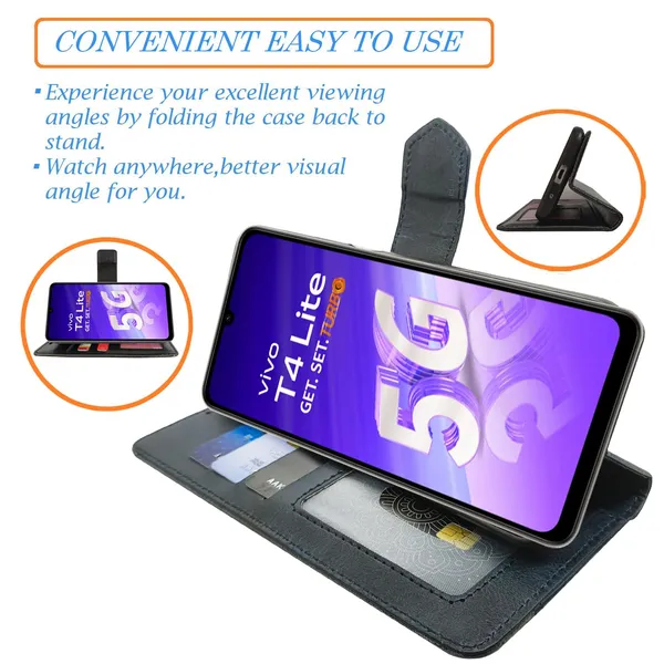 Kite_Blue_Flip_Cover_for_Vivo_T4_Lite_5G|_Leather_Finish|Shock_Proof|Magnetic_Clouser_Compatible_with_Vivo_T4_Lite_5G_(Blue)
