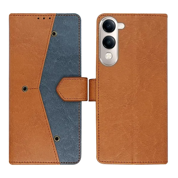 Kite_Brown_Flip_Cover_for_Vivo_T4_Lite_5G|_Leather_Finish|Shock_Proof|Magnetic_Clouser_Compatible_with_Vivo_T4_Lite_5G_(Brown)