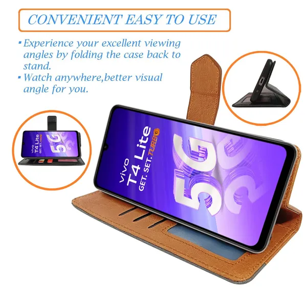 Kite_Brown_Flip_Cover_for_Vivo_T4_Lite_5G|_Leather_Finish|Shock_Proof|Magnetic_Clouser_Compatible_with_Vivo_T4_Lite_5G_(Brown)