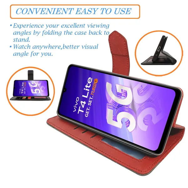 Kite_Red_Flip_Cover_for_Vivo_T4_Lite_5G|_Leather_Finish|Shock_Proof|Magnetic_Clouser_Compatible_with_Vivo_T4_Lite_5G_(Red)