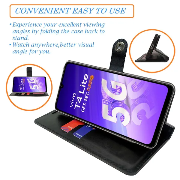 Manjoor_Black_Flip_Cover_for_Vivo_T4_Lite_5G|_Leather_Finish|Shock_Proof|Magnetic_Clouser_Compatible_with_Vivo_T4_Lite_5G_(Black)