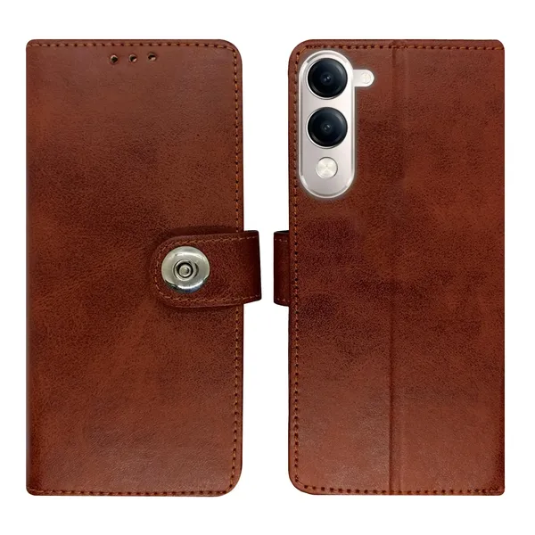 Manjoor_Brown_Flip_Cover_for_Vivo_T4_Lite_5G|_Leather_Finish|Shock_Proof|Magnetic_Clouser_Compatible_with_Vivo_T4_Lite_5G_(Brown)
