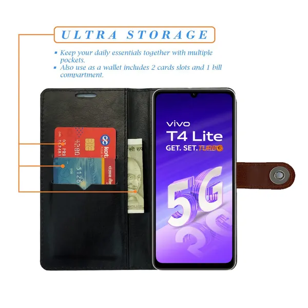 Manjoor_Brown_Flip_Cover_for_Vivo_T4_Lite_5G|_Leather_Finish|Shock_Proof|Magnetic_Clouser_Compatible_with_Vivo_T4_Lite_5G_(Brown)