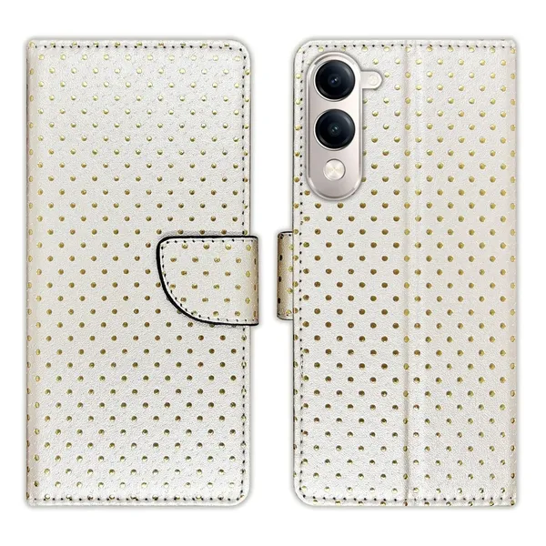 Silver_Dot_Flip_Cover_for_Vivo_T4_Lite_5G|_Leather_Finish|Shock_Proof|Magnetic_Clouser_Compatible_with_Vivo_T4_Lite_5G_(White)