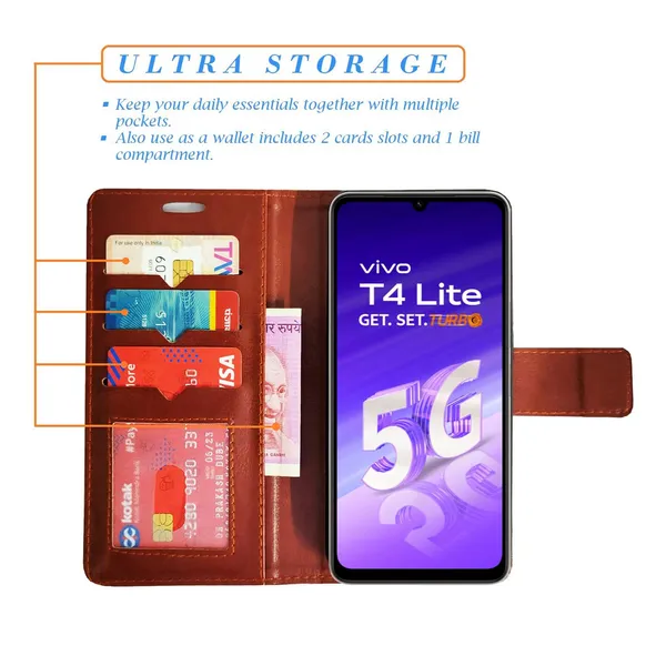 Brown_GP_Flip_Cover_for_Vivo_T4_Lite_5G|_Leather_Finish|Shock_Proof|Magnetic_Clouser_Compatible_with_Vivo_T4_Lite_5G_(Brown)