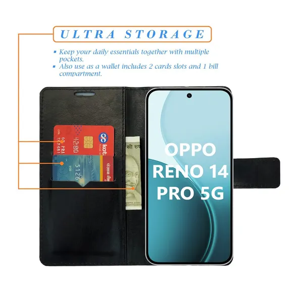 Black_Tower_Flip_Cover_for_Oppo_Reno_14_Pro_5G|_Leather_Finish|Shock_Proof|Magnetic_Clouser_Compatible_with_Oppo_Reno_14_Pro_5G_(Black)