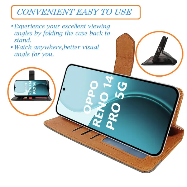 Kite_Brown_Flip_Cover_for_Oppo_Reno_14_Pro_5G|_Leather_Finish|Shock_Proof|Magnetic_Clouser_Compatible_with_Oppo_Reno_14_Pro_5G_(Brown)