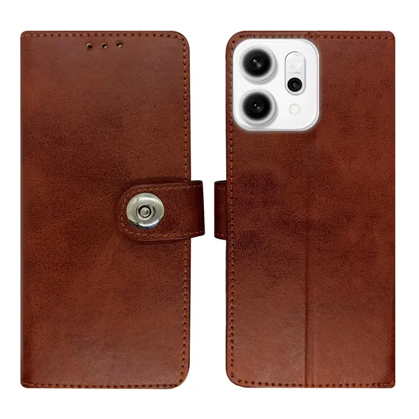 Manjoor_Brown_Flip_Cover_for_Oppo_Reno_14_Pro_5G|_Leather_Finish|Shock_Proof|Magnetic_Clouser_Compatible_with_Oppo_Reno_14_Pro_5G_(Brown)