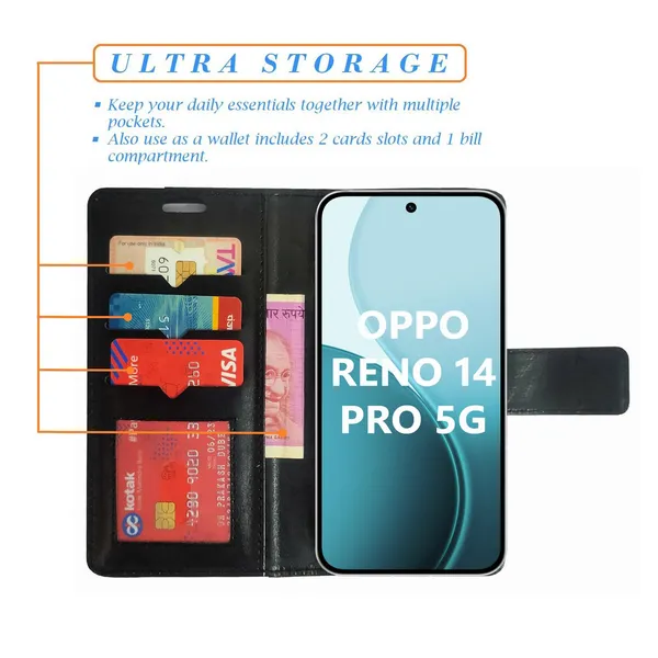 Black_GP_Flip_Cover_for_Oppo_Reno_14_Pro_5G|_Leather_Finish|Shock_Proof|Magnetic_Clouser_Compatible_with_Oppo_Reno_14_Pro_5G_(Black)