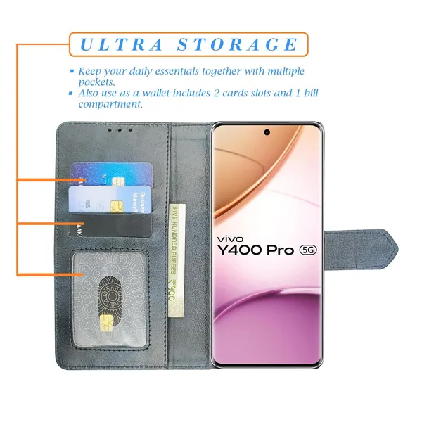 Kite_Blue_Flip_Cover_for_Vivo_Y400_Pro_5G|_Leather_Finish|Shock_Proof|Magnetic_Clouser_Compatible_with_Vivo_Y400_Pro_5G_(Blue)
