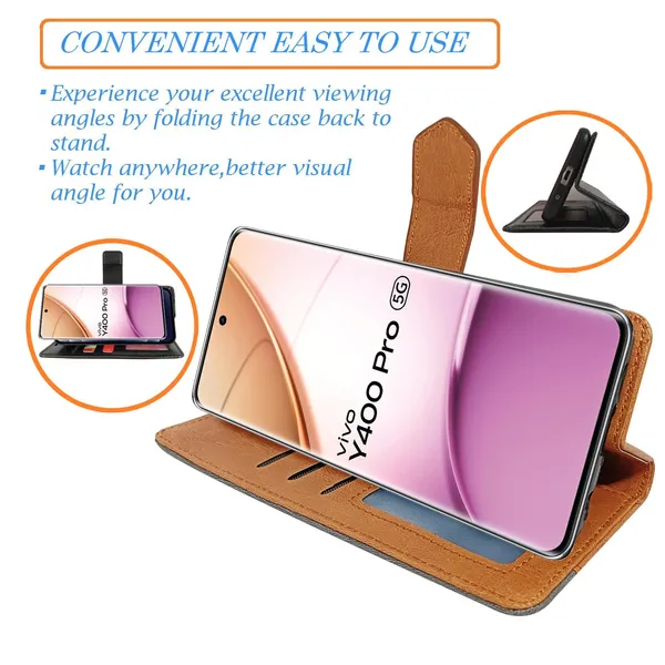 Kite_Brown_Flip_Cover_for_Vivo_Y400_Pro_5G|_Leather_Finish|Shock_Proof|Magnetic_Clouser_Compatible_with_Vivo_Y400_Pro_5G_(Brown)