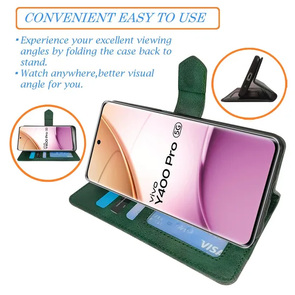 Kite_Green_Flip_Cover_for_Vivo_Y400_Pro_5G|_Leather_Finish|Shock_Proof|Magnetic_Clouser_Compatible_with_Vivo_Y400_Pro_5G_(Green)