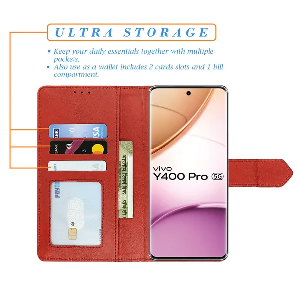 Kite_Red_Flip_Cover_for_Vivo_Y400_Pro_5G|_Leather_Finish|Shock_Proof|Magnetic_Clouser_Compatible_with_Vivo_Y400_Pro_5G_(Red)
