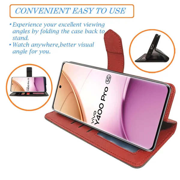 Kite_Red_Flip_Cover_for_Vivo_Y400_Pro_5G|_Leather_Finish|Shock_Proof|Magnetic_Clouser_Compatible_with_Vivo_Y400_Pro_5G_(Red)