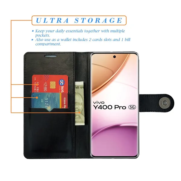 Manjoor_Black_Flip_Cover_for_Vivo_Y400_Pro_5G|_Leather_Finish|Shock_Proof|Magnetic_Clouser_Compatible_with_Vivo_Y400_Pro_5G_(Black)