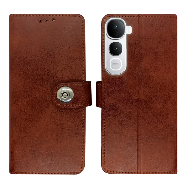 Manjoor_Brown_Flip_Cover_for_Vivo_Y400_Pro_5G|_Leather_Finish|Shock_Proof|Magnetic_Clouser_Compatible_with_Vivo_Y400_Pro_5G_(Brown)